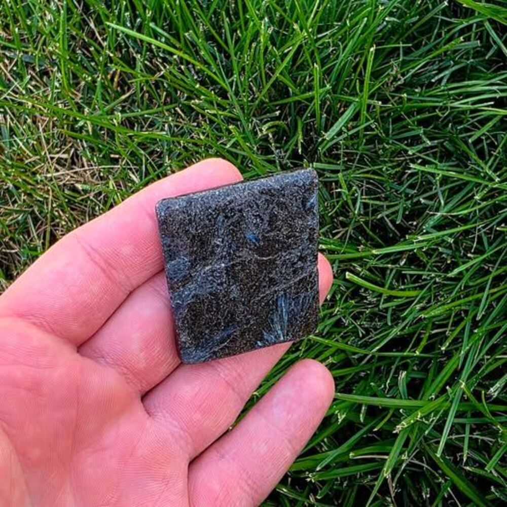Polished Nuummite Square Crystal Palm Stone